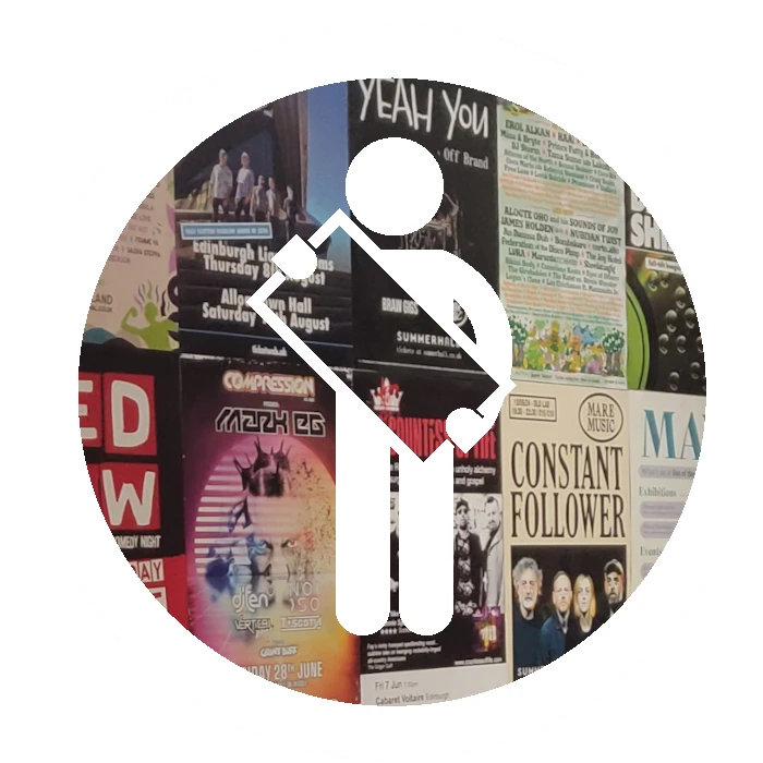 Hanging rock logo. A person postering.
